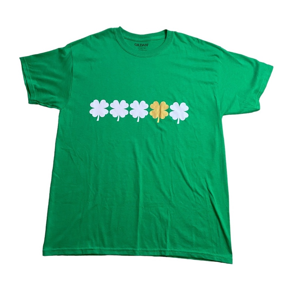 Women’s St Patrick’s Day shirt. Gold Clover with White Cloves shirt